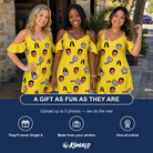 Friends in matching Women's Mirrorball Mischief Custom Face Off-Shoulder Dress — a group gift photo