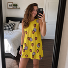 Real-life photo of someone wearing Women's Mirrorball Mischief Custom Face Tank Dress — custom faces printed all-over