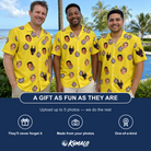 Friends in matching Men's Mirrorball Mischief Custom Face Hawaiian Shirt — a group gift photo