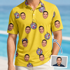 Man wearing Men's Mirrorball Mischief Custom Face Polo Shirt — custom faces printed all-over