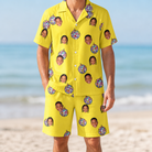 Model wearing Men's Mirrorball Mischief Custom Face Shirt & Shorts Set printed with kids' faces