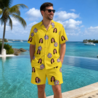 Real-life photo of someone wearing Men's Mirrorball Mischief Custom Face Shirt & Shorts Set — custom faces printed all-over