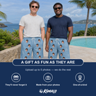 Friends in matching Men's Carat Chaos Custom Face Beach Shorts — a group gift photo