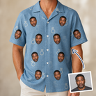 Man wearing Men's Carat Chaos Custom Face Hawaiian Shirt — custom faces printed all-over
