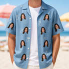 Man wearing Men's Carat Chaos Custom Face Hawaiian Shirt open over a white tee