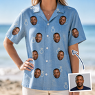 Woman wearing Women's Carat Chaos Custom Face Hawaiian Shirt — custom faces printed all-over