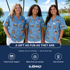 Friends in matching Women's Carat Chaos Custom Face Hawaiian Shirt — a group gift photo
