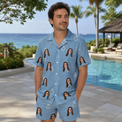 Real-life photo of someone wearing Men's Carat Chaos Custom Face Shirt & Shorts Set — custom faces printed all-over