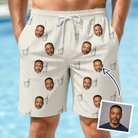Man wearing Men's Proposal Pails Custom Face Beach Shorts — custom faces printed all-over