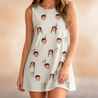 Model wearing Women's Proposal Pails Custom Face Tank Dress printed with kids' faces