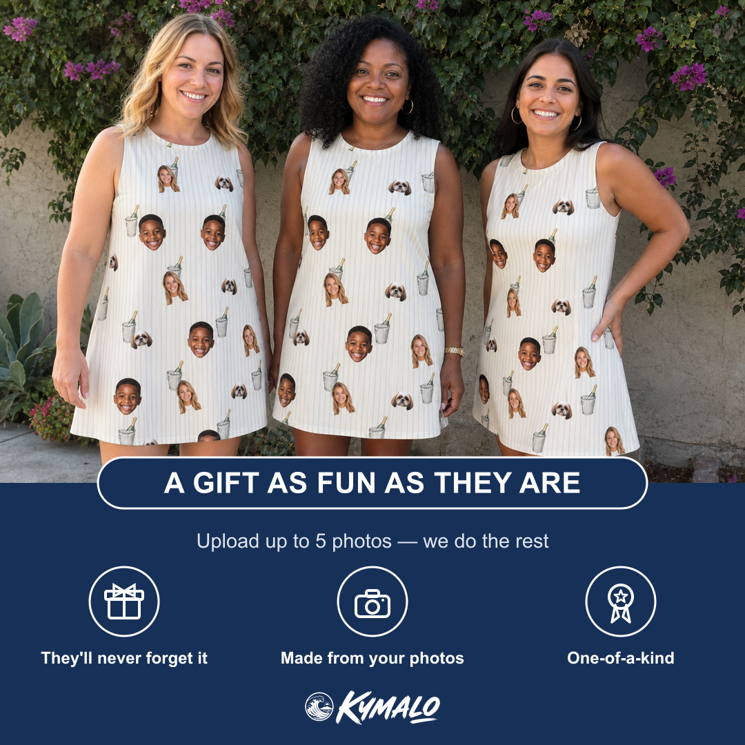 Friends in matching Women's Proposal Pails Custom Face Tank Dress — a group gift photo