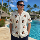Real-life photo of someone wearing Men's Proposal Pails Custom Face Hawaiian Shirt — custom faces printed all-over