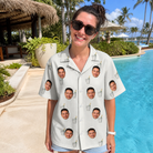 Real-life photo of someone wearing Women's Proposal Pails Custom Face Hawaiian Shirt — custom faces printed all-over