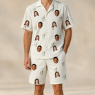 Model wearing Men's Proposal Pails Custom Face Shirt & Shorts Set printed with kids' faces