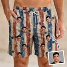 Man wearing Men's Glam Goggles Custom Face Beach Shorts — custom faces printed all-over
