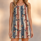Model wearing Women's Glam Goggles Custom Face Tank Dress printed with kids' faces