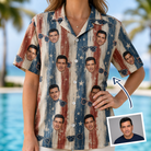 Woman wearing Women's Glam Goggles Custom Face Hawaiian Shirt — custom faces printed all-over