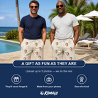 Friends in matching Men's Toast Tiaras Custom Face Beach Shorts — a group gift photo