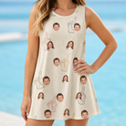 Model wearing Women's Toast Tiaras Custom Face Tank Dress printed with kids' faces