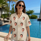 Real-life photo of someone wearing Women's Toast Tiaras Custom Face Hawaiian Shirt — custom faces printed all-over