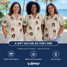 Friends in matching Women's Toast Tiaras Custom Face Hawaiian Shirt — a group gift photo