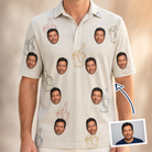 Man wearing Men's Toast Tiaras Custom Face Polo Shirt — custom faces printed all-over