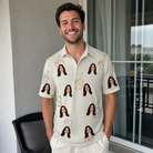 Real-life photo of someone wearing Men's Toast Tiaras Custom Face Polo Shirt — custom faces printed all-over