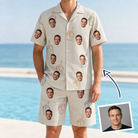 Man wearing Men's Toast Tiaras Custom Face Shirt & Shorts Set — custom faces printed all-over
