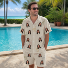 Real-life photo of someone wearing Men's Toast Tiaras Custom Face Shirt & Shorts Set — custom faces printed all-over