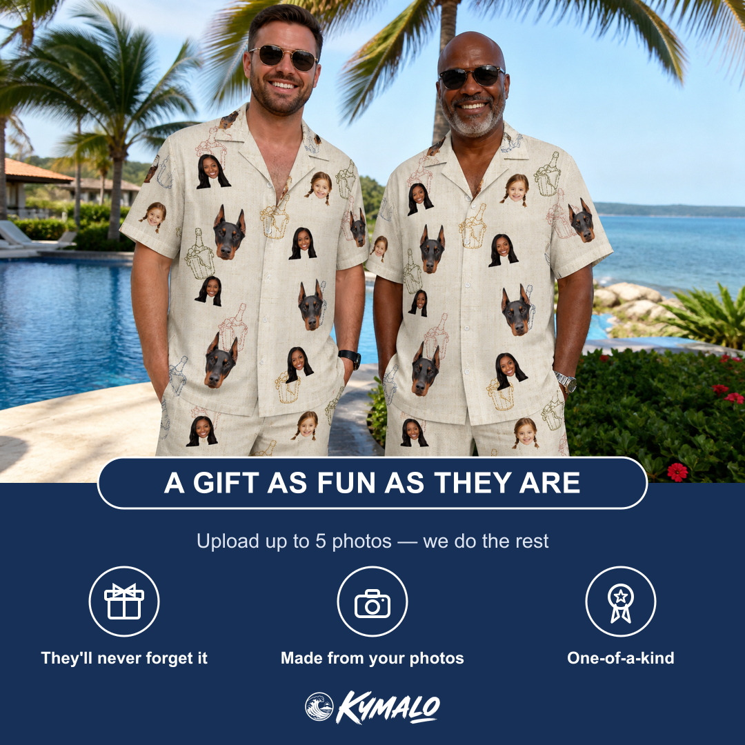 Friends in matching Men's Toast Tiaras Custom Face Shirt & Shorts Set — a group gift photo