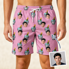 Man wearing Men's Last Toast Custom Face Beach Shorts — custom faces printed all-over