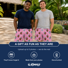 Friends in matching Men's Last Toast Custom Face Beach Shorts — a group gift photo