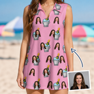 Woman wearing Women's Last Toast Custom Face V-Neck Dress — custom faces printed all-over
