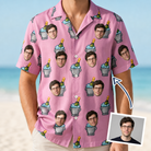 Man wearing Men's Last Toast Custom Face Hawaiian Shirt — custom faces printed all-over