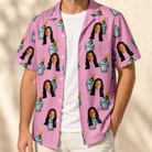Man wearing Men's Last Toast Custom Face Hawaiian Shirt open over a white tee