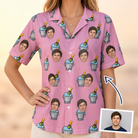 Woman wearing Women's Last Toast Custom Face Hawaiian Shirt — custom faces printed all-over