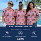 Friends in matching Women's Last Toast Custom Face Hawaiian Shirt — a group gift photo
