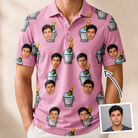 Man wearing Men's Last Toast Custom Face Polo Shirt — custom faces printed all-over