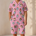 Model wearing Men's Last Toast Custom Face Shirt & Shorts Set printed with kids' faces