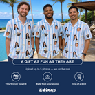Friends in matching Men's Henhouse Hues Custom Face Hawaiian Shirt — a group gift photo