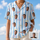 Woman wearing Women's Henhouse Hues Custom Face Hawaiian Shirt — custom faces printed all-over