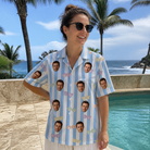 Real-life photo of someone wearing Women's Henhouse Hues Custom Face Hawaiian Shirt — custom faces printed all-over