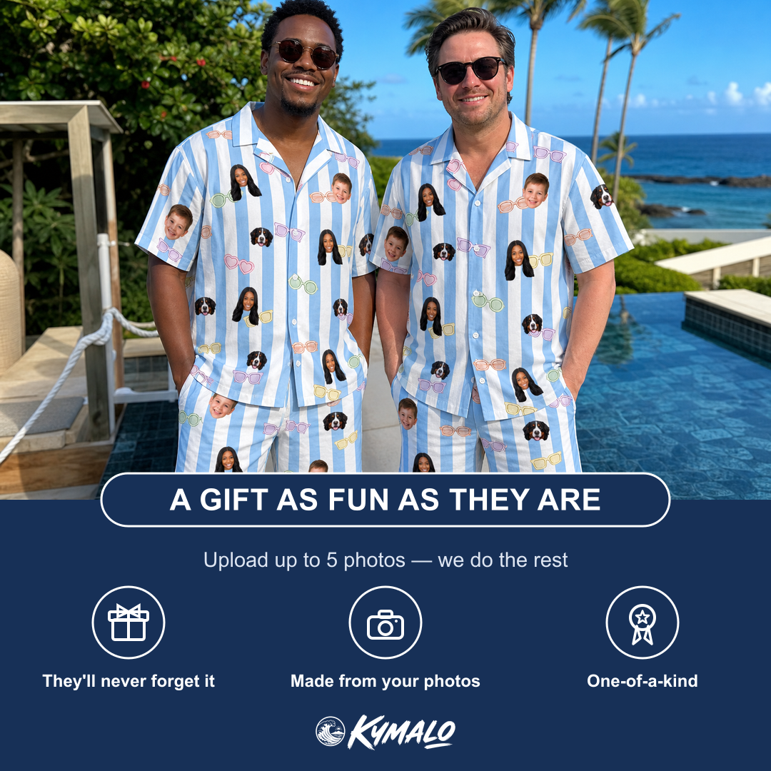 Friends in matching Men's Henhouse Hues Custom Face Shirt & Shorts Set — a group gift photo