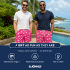 Friends in matching Men's Tiered Tease Custom Face Beach Shorts — a group gift photo