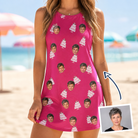 Woman wearing Women's Tiered Tease Custom Face Tank Dress — custom faces printed all-over