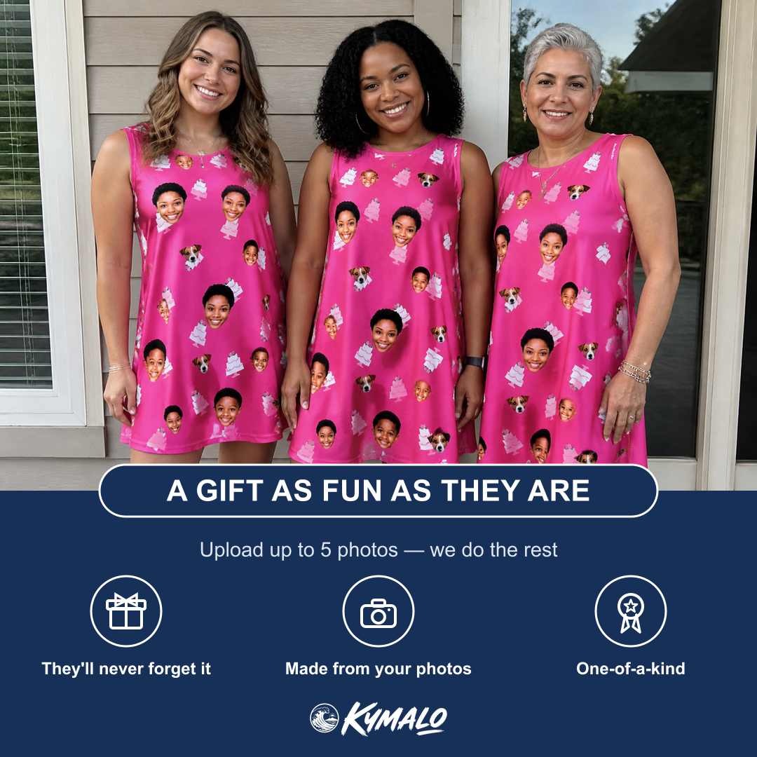 Friends in matching Women's Tiered Tease Custom Face Tank Dress — a group gift photo
