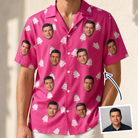 Man wearing Men's Tiered Tease Custom Face Hawaiian Shirt — custom faces printed all-over
