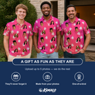 Friends in matching Men's Tiered Tease Custom Face Polo Shirt — a group gift photo