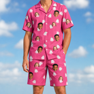 Model wearing Men's Tiered Tease Custom Face Shirt & Shorts Set printed with kids' faces