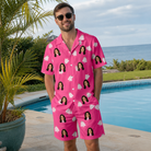 Real-life photo of someone wearing Men's Tiered Tease Custom Face Shirt & Shorts Set — custom faces printed all-over